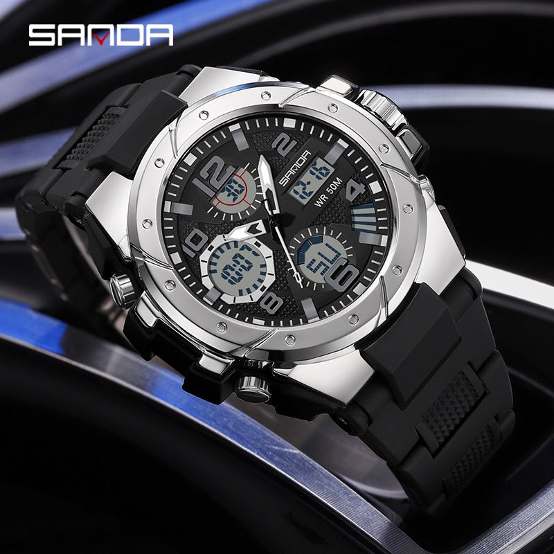 SANDA 9009 Jam Tangan Pria Digital Analog Chronograph Sport Watch Anti Air WATCHKITE WKOS