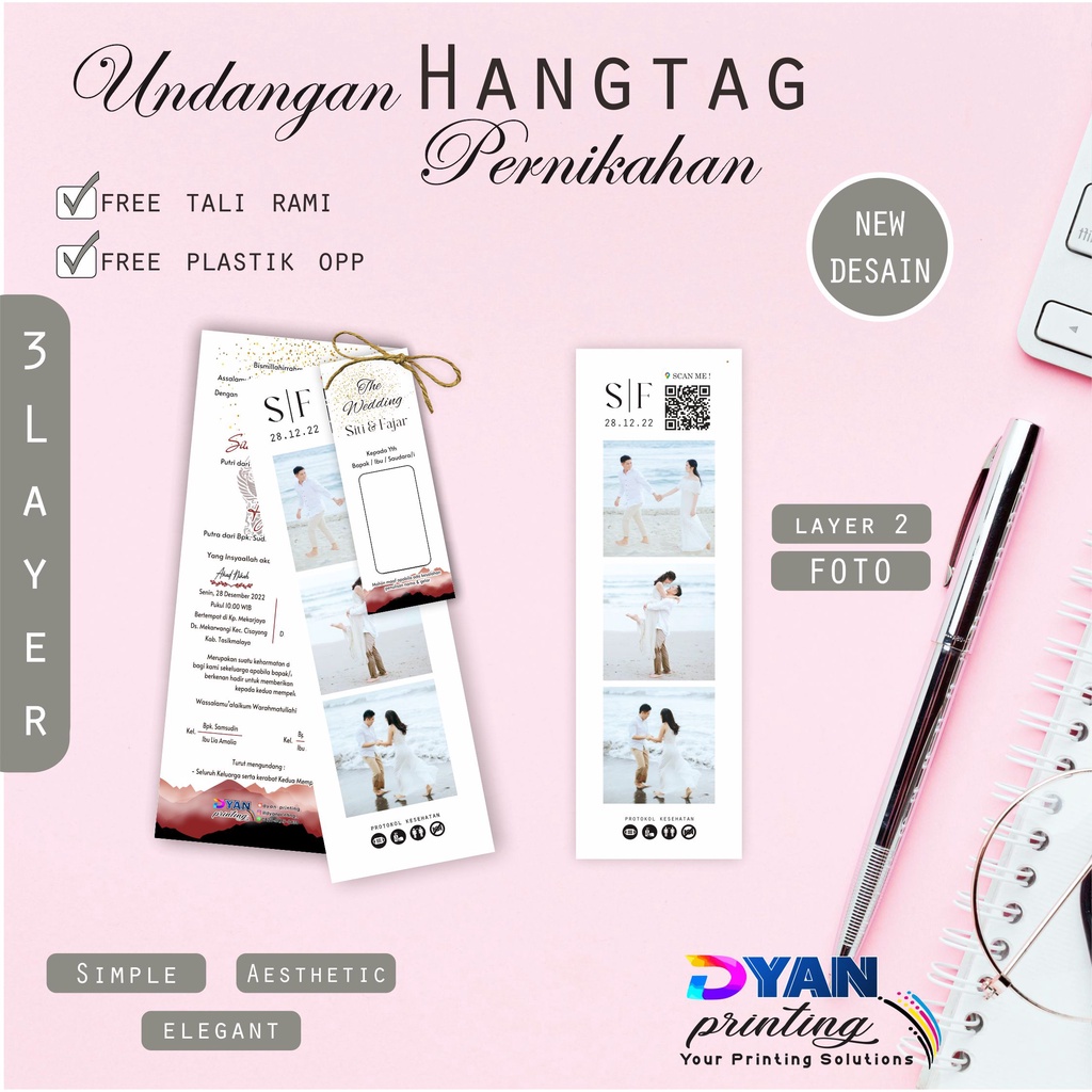 UNDANGAN PERNIKAHAN HANG TAG TALI RAMI ELEGANT MURAH