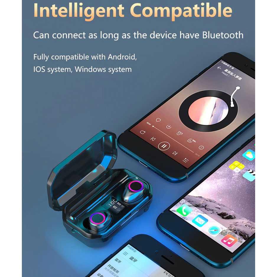 QJ Earphone TWS Bluetooth 5.0 + Charging Case Flashlight 3500mAh - M12 TERMURAH, ORIGINAL 