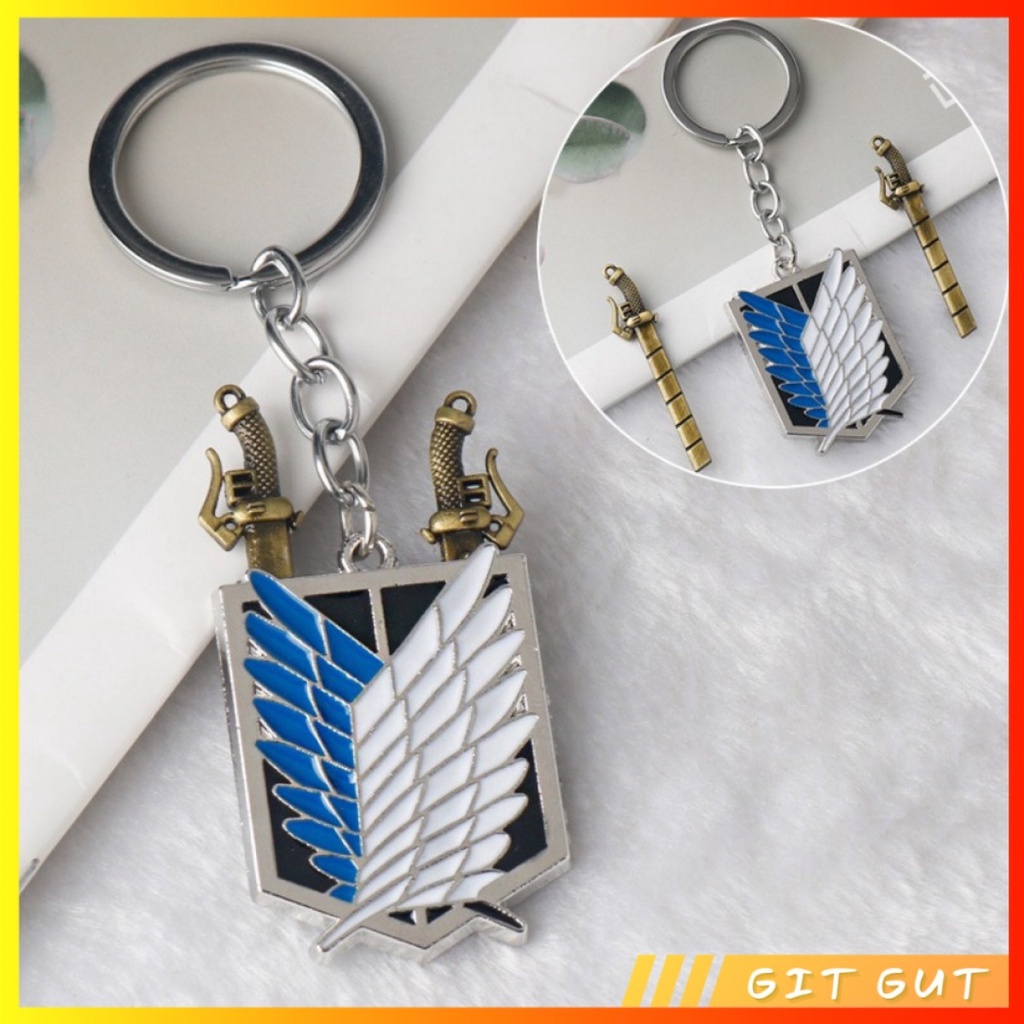 Keychain Gantungan Kunci Attack on Titan Logo Symbol Detachable Sword