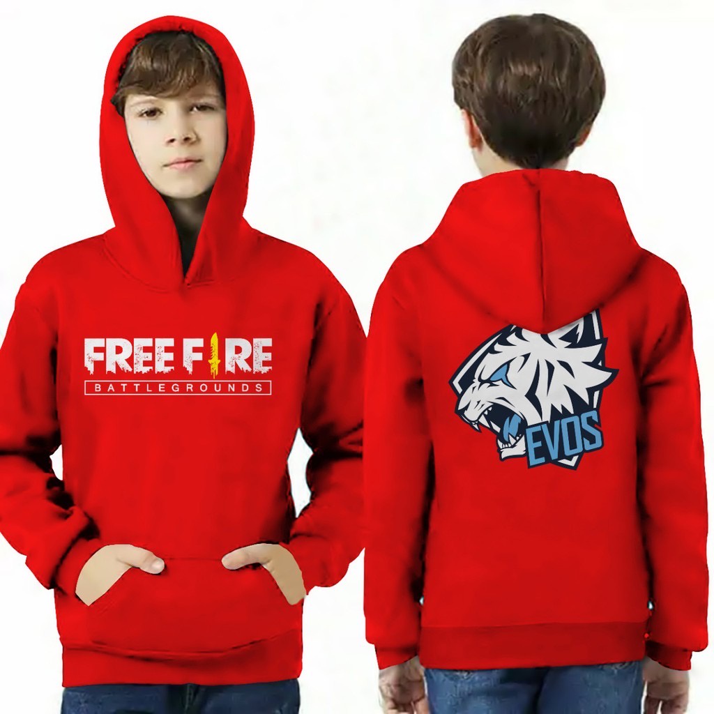 FREEFIRE EVOS Jaket Hoodie Anak Viral Bahan Fleece II Jumper Hoodie Anak  FREEFIRE EVOS II Sz M - XL ( Laki Laki &amp; Peremepuan )