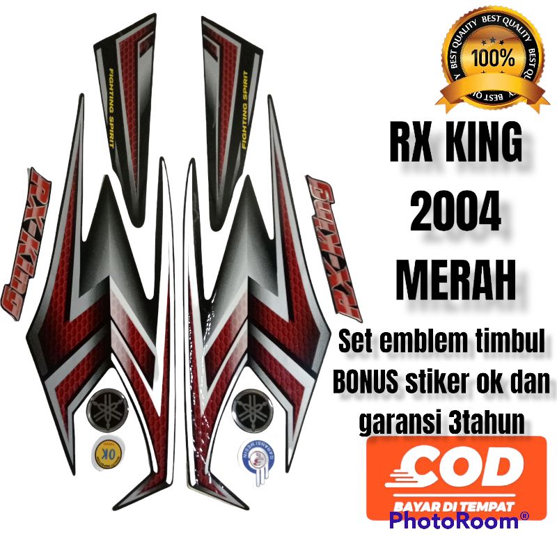 striping rx king 2004 merah set emblem timbul, lis body rx king 2004 merah komplit emblem timbul