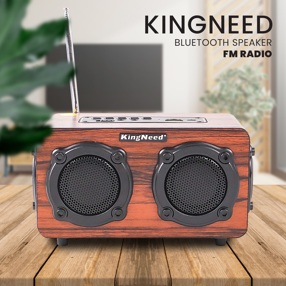 Kingneed Bluetooth Speaker FM Radio Wood Design - S409 - Brown