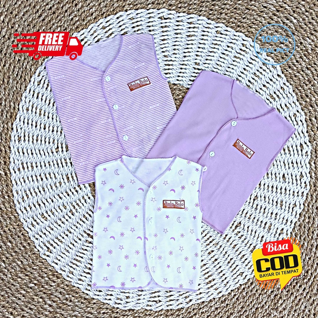 SALE 7.7 Serian Lilac - 3 pcs Baju Bayi Kutung Bayi Baru Lahir 0 sd 3 Bulan Lilac Series merk SNI Bolo - Bolo