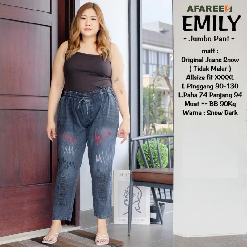 AFAREEN - Baggy Pant Jumbo Emily Bordil Sigzag Kulot Jeans Super Jumbo Celana Jeans Boyfriend Jeans Big Size BB 70-95 Kg