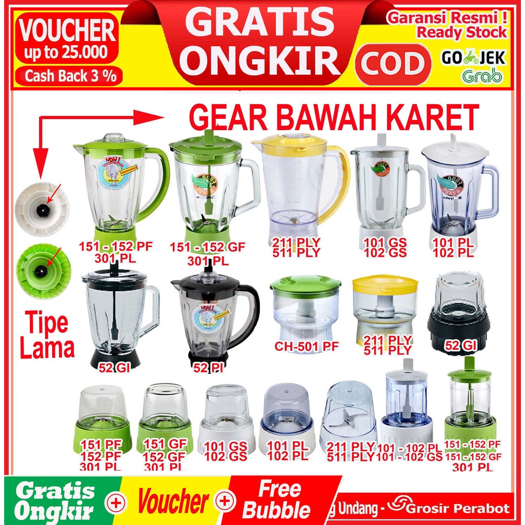 Gelas Blender Miyako Plastik Kaca Beling 1 L 1.5 L 2 L Pisau Monting Mounting Blender Dry Wet Will Chopper Bumbu Kering Basah Plastik Kaca Beling Miyako BL  101 102 PL GS  151 152 PF GF CH 211 511 PLY 501 PF Original Asli Gear Karet Tipe Lama Fullset