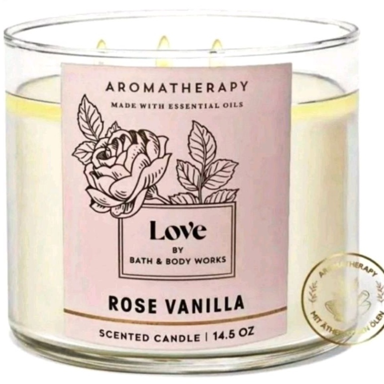 BBW AROMATHERAPY LOVE ROSE VANILLA 3-WICK SCENTED CANDLE LILIN WANGI 3 SUMBU BATH &amp; BODY WORKS PENGHARUM RUANGAN UKURAN BESAR