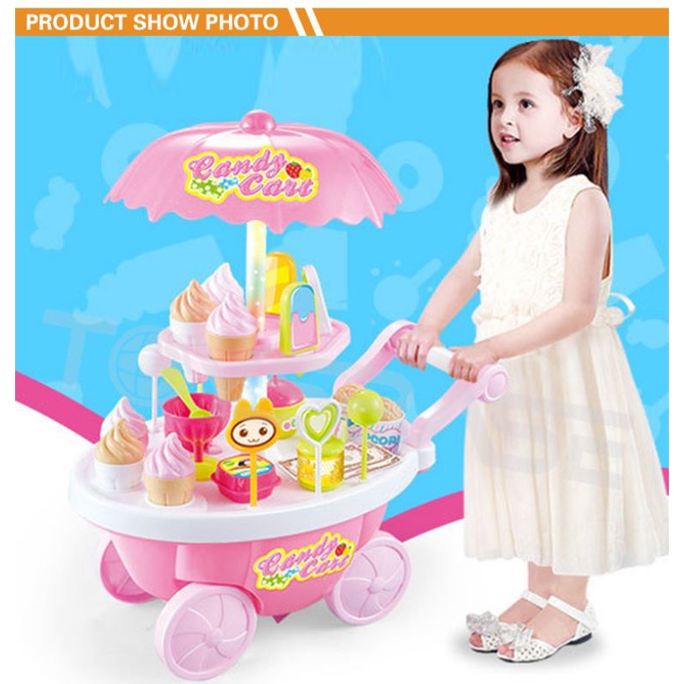 1 Pcs Mainan Dorongan Es Krim/Mainan Gerobak Es krim/Mainan Anak Perempuan