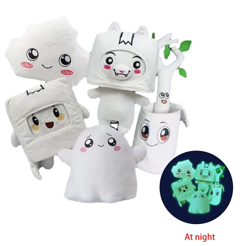 Lankybox Animasi Kawaii Luminous Plush Toy Fox Kotak Persegi Isi Batu Lembut