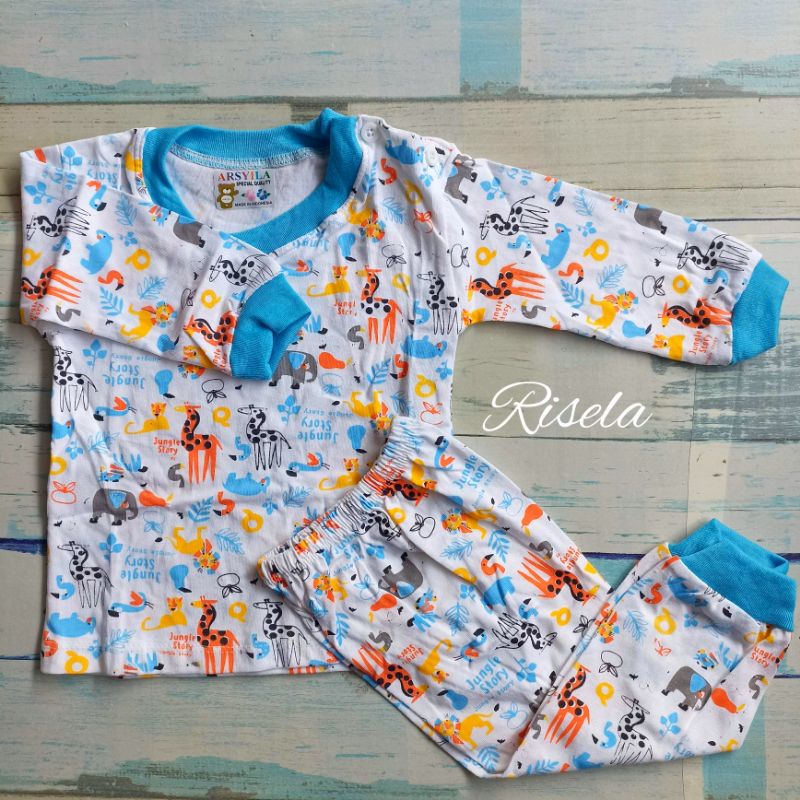 3 Setelan Bayi Piyama Oblong Kancing Depan 3-18 Bulan Motif Animal