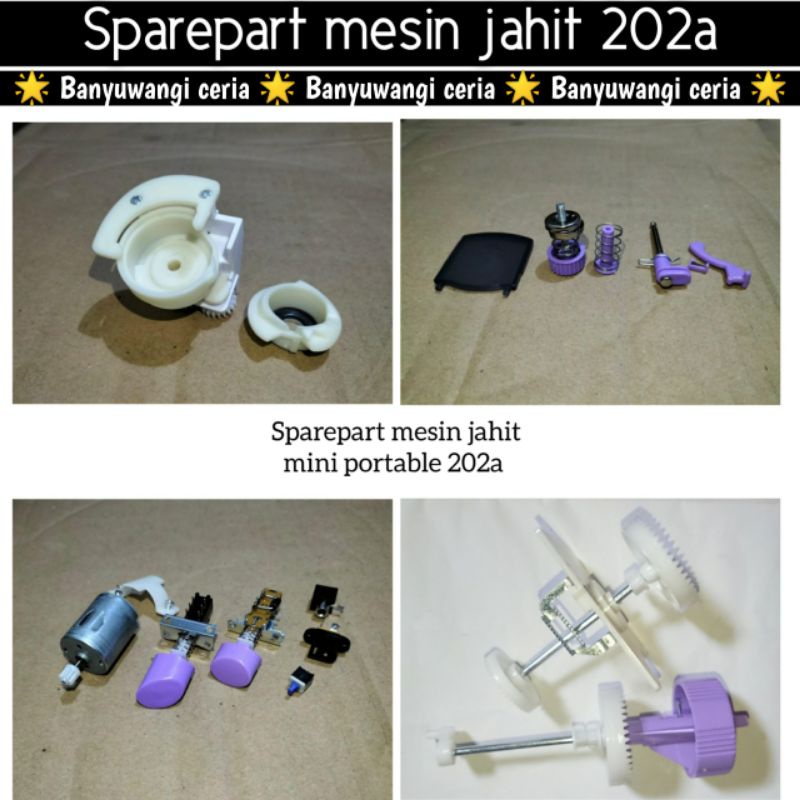 Sparepart Mesin Jahit Mini Portable 202 (Sparepart Skoci, Rumah Skoci, Gir, Tombol, Dinamo, Tutup, Per, dll)