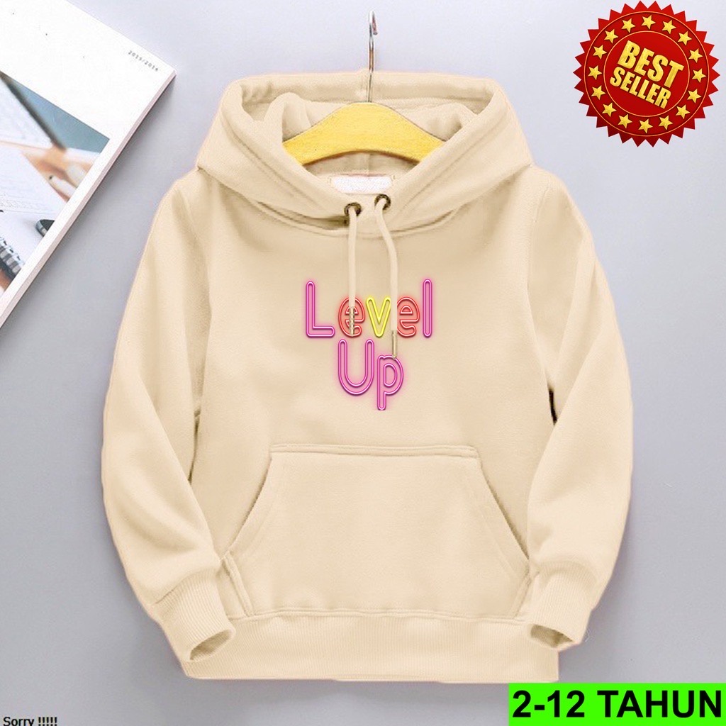 LEVEL UP Jumper Hoodie Anak   II Jaket Hoodie Anak Viral Bahan Fleece Size M - XL ( Laki Laki &amp; Peremepuan )