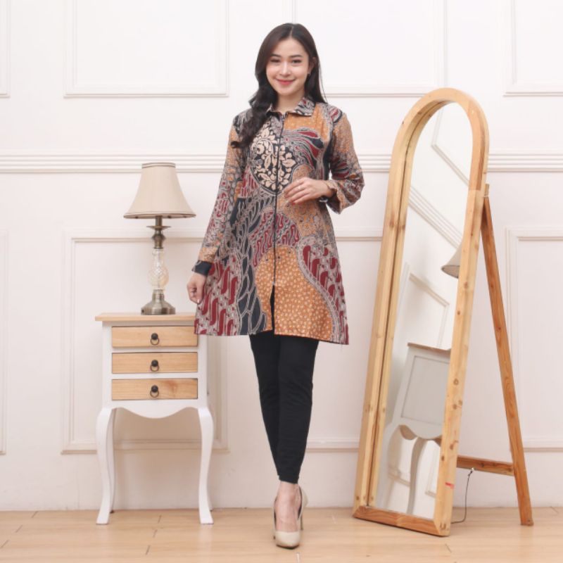 TUNIK BATIK WANITA LENGAN PANJANG BUSUI || TUNIK KERJA KANTOR