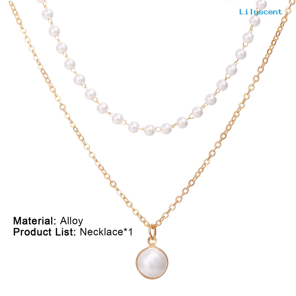 Ls Kalung Mutiara Double-layer Rantai Klavikula Wanita Alloy Simple Untuk Pesta