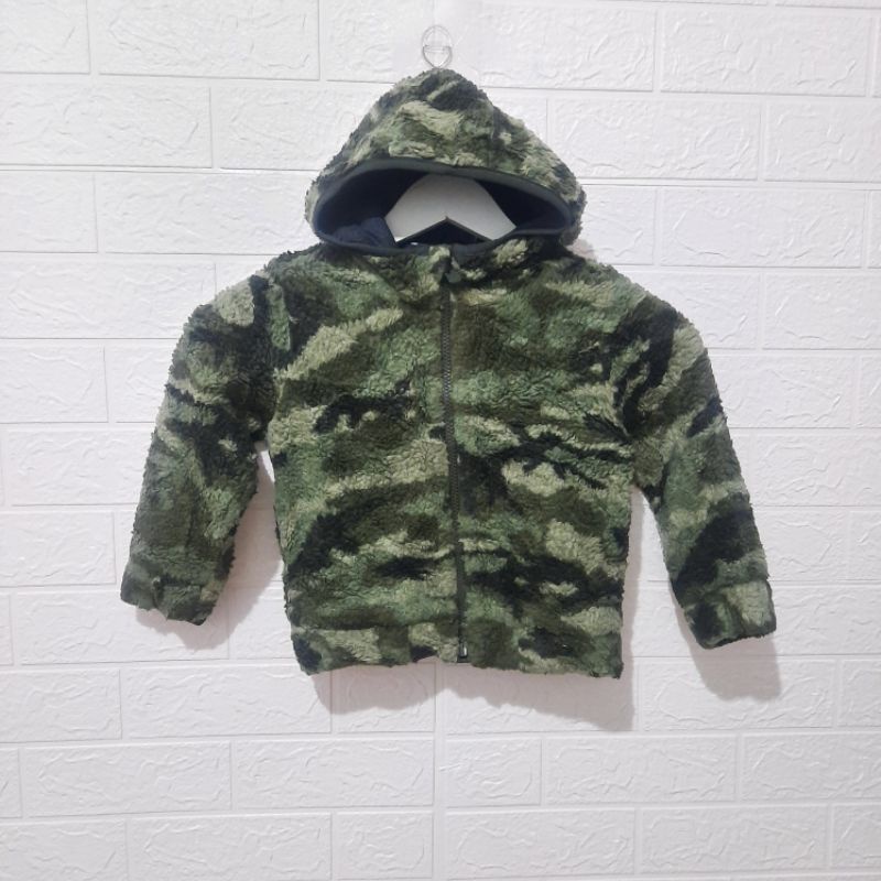 Jaket Hoodie Bulu Sherpa Anak GAP Loreng Hijau