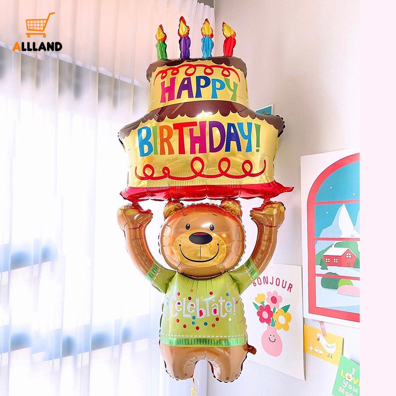 Balon Film Aluminium Beruang Kartun Lucu/Balon Kue Tiga Lapis Warna-Warni/Perlengkapan Dekorasi Pesta Ulang Tahun Baby Shower