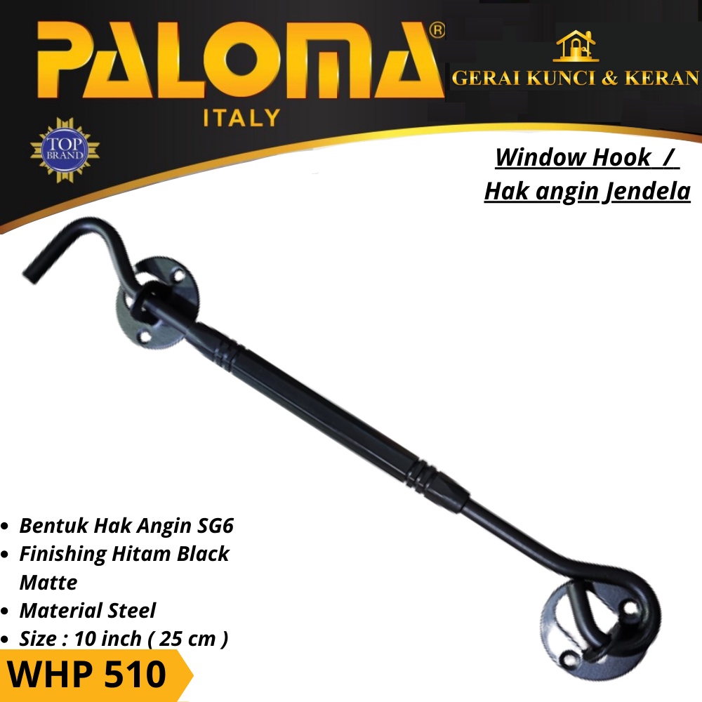 Window Hook PALOMA WHP 510 STEEL 10 INCH Hak Angin Penahan Jendela HITAM BLACK MATTE