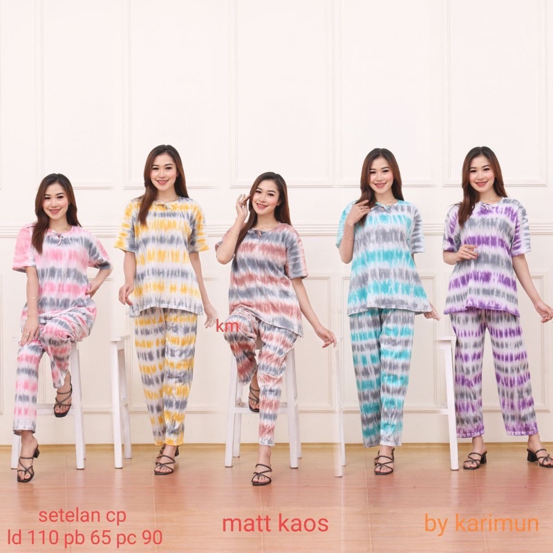 ONE SET WANITA SETELAN WANITA CELANA PANJANG GARIS LAPIS TIE DYE MODEL BABYDOLL KEKINIAN TERLARIS SETELAN CELANA PANJANG SETELAN CP