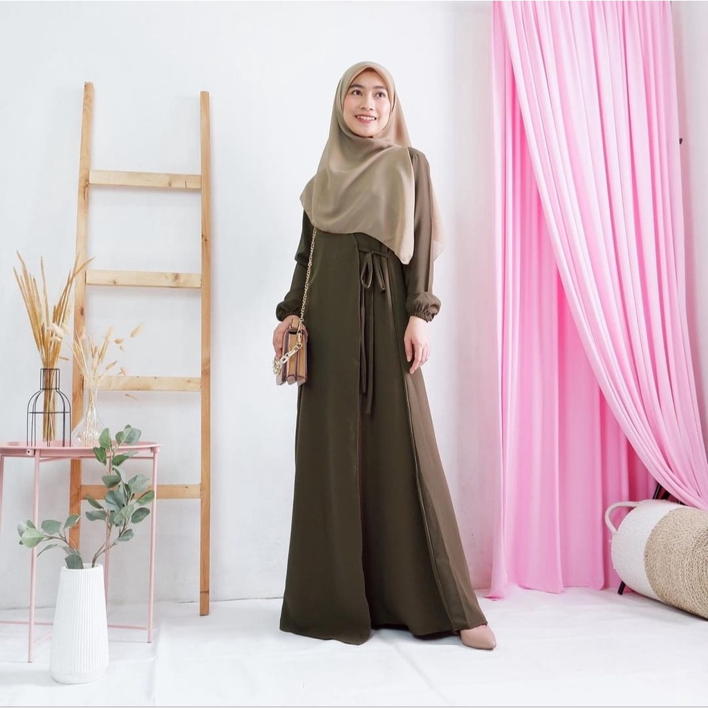 GF02 ~ ARSEN DRESS size S M L XL fashion muslim basic stylish remaja MILENIAL ( ARMY )