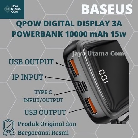 Baseus Powerbank 10000mAH Qpow Digital Display 3A Iphone/Type-C - PPQD
