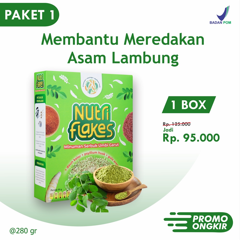 Nutriflakes Sereal Umbi Garut Membantu Meredakan Asam Lambung Paket 1 Box