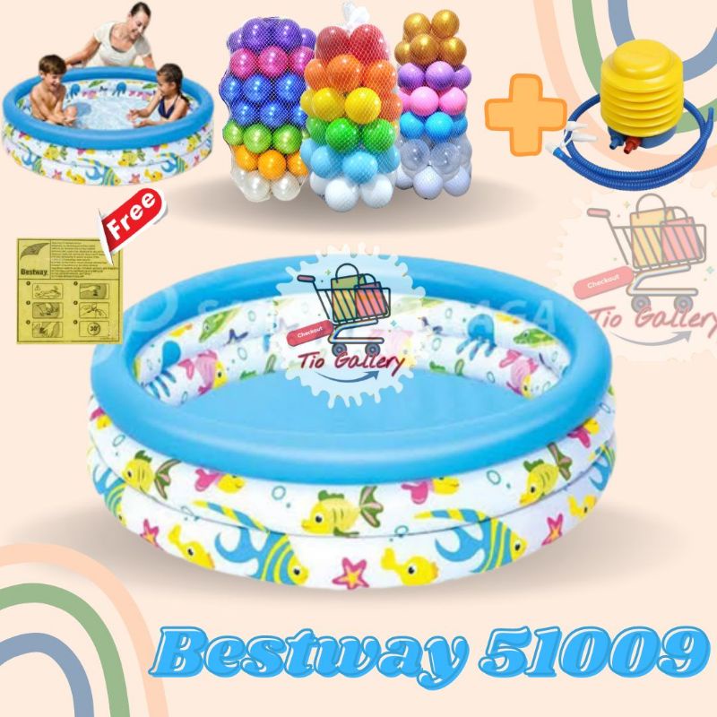 Kolam Renang Anak dan Bayi Bestway 51009 uk 122 x 25cm - Paket Kolam Mandi Bola Free Lem