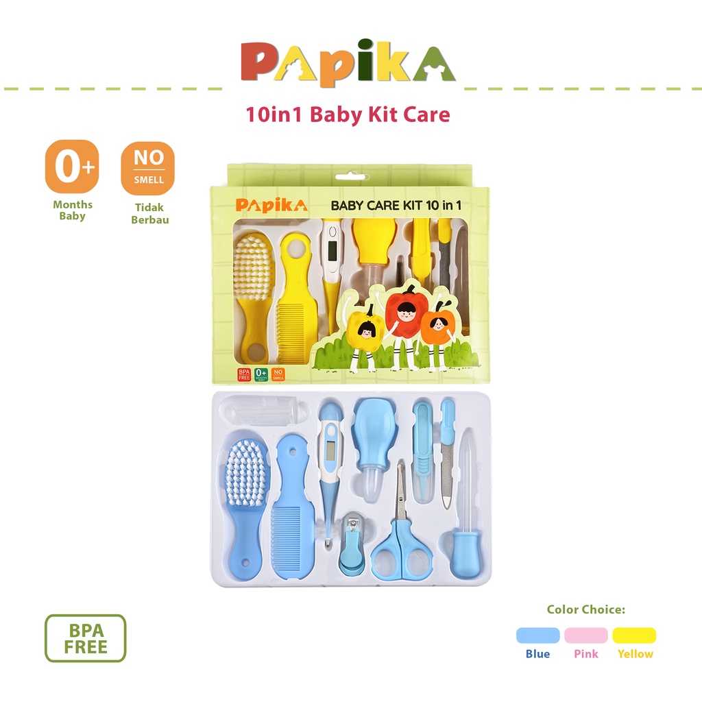 Papika Baby Care Kit Set 10 in 1 Set Perlengkapan / Peralatan / Alat Perawatan Bayi Set 10in1 Sisir Baby Gift Gunting Kuku Pemotong Kuku Baby Nail Bayi Kado Lahiran Grooming Baby Health Care Thermometer