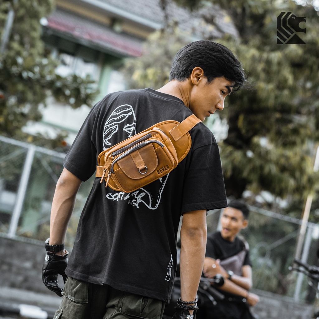 REVEN LEATHER Sagara Series Waistbag Pria Tas Pinggang Bahu Bahan Kulit Asli Pria Model Selempang Dada Keren Terbaru Branded Original