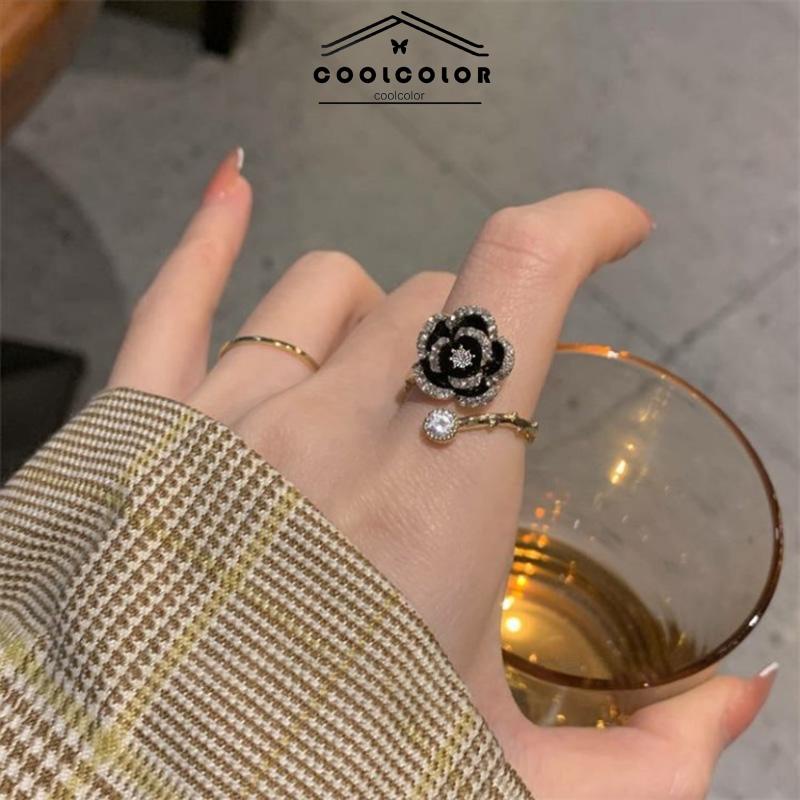 COD❤️Cincin Diamond Korea Mountain Camellia Ring Dapat Dipersiapkan Aksesori  Mewah Wanita Fashion Perhiasan