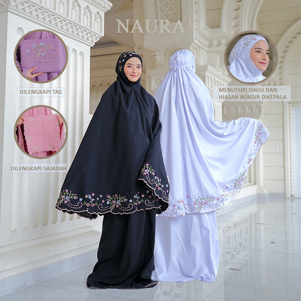 Mukena Dewasa Kain Katun Bordir Naura by Nazihah | Ibadah Nyaman dan Elegan [COD]