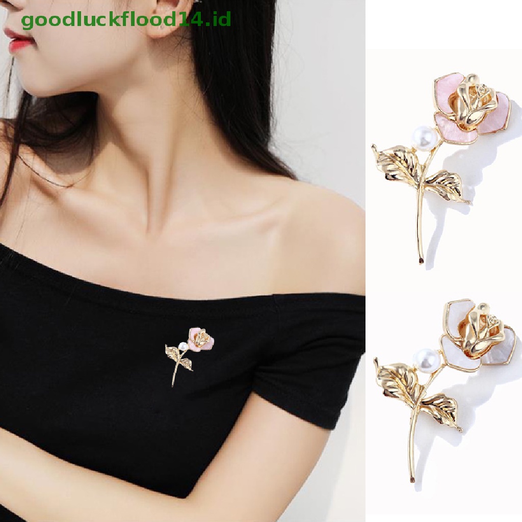 [GOOGFOUR] Fashion Mutiara Bunga Mawar Enamel Bros Kerah Pin Wanita Gadis Perhiasan Hadiah [TOP]