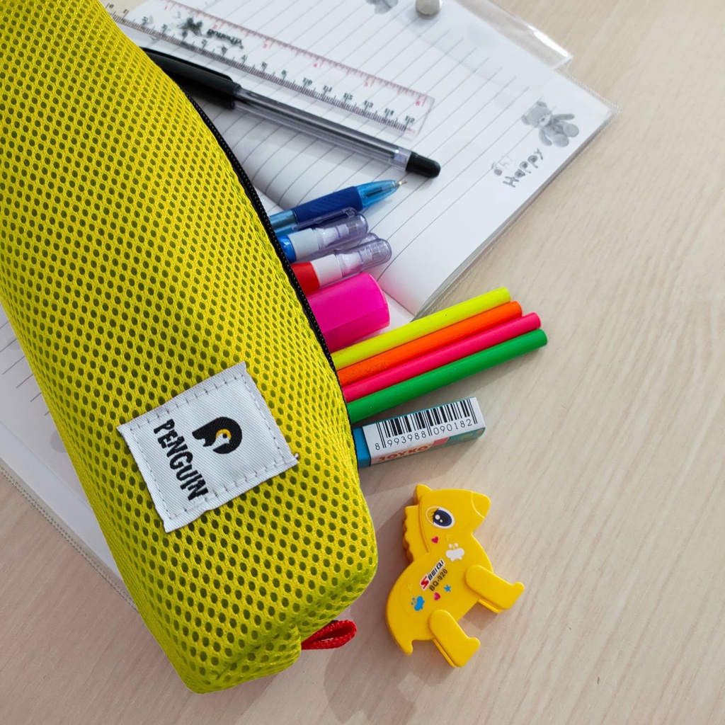 1 Set Pencil Case Penguin | Tempat Alat Tulis Sekolah / Kantor - Kuning
