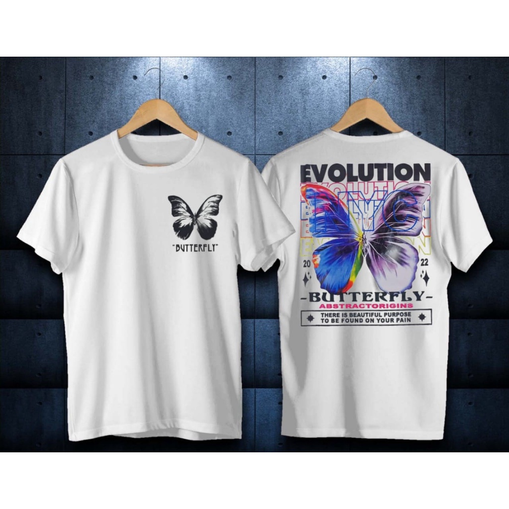 kaos distro SHOWOFF BUTTERFLY EVOLUTION PUTIH / KAOS KATUN / ATASAN PRIA WANITA / KAOS UNISEX / KAOS