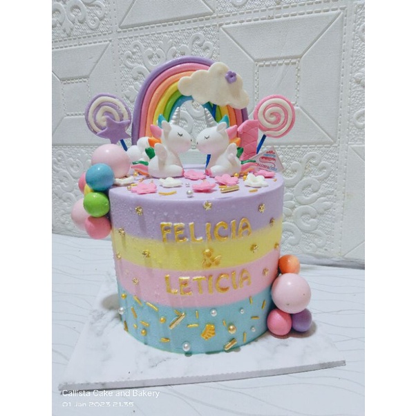 

Unicorn Rainbow Cake Uk 18cm /Cake Ultah Karakter Anak