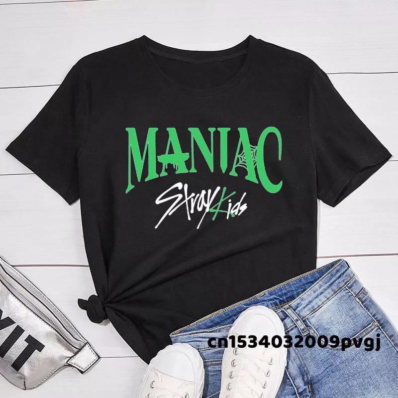 Kaos KPop Stray Kids Maniac Wanita Lengan Pendek Oversize T shirt Stray Kids Maniac Unisex Kaos K-Pop Straykids Maniac Skz Skzoo Album Terbaru Baju Stray Kids Maniac Straykids Maxident Jumbo XXXL Tshirt Stray Kids Maniac 2ND World Tour KPop Idol Korea XXL