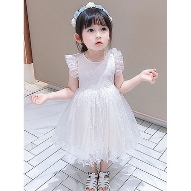 Dress Gaun Putri Anak Perempuan import PUTIH Sayap Kupu-kupu UK 90-140