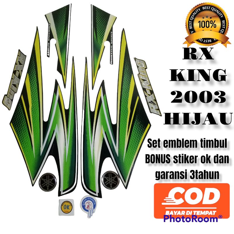 striping RX king 2003 hijau satu set emblem timbul bonus stiker ok dan garansi 3 tahun, stiker lis b