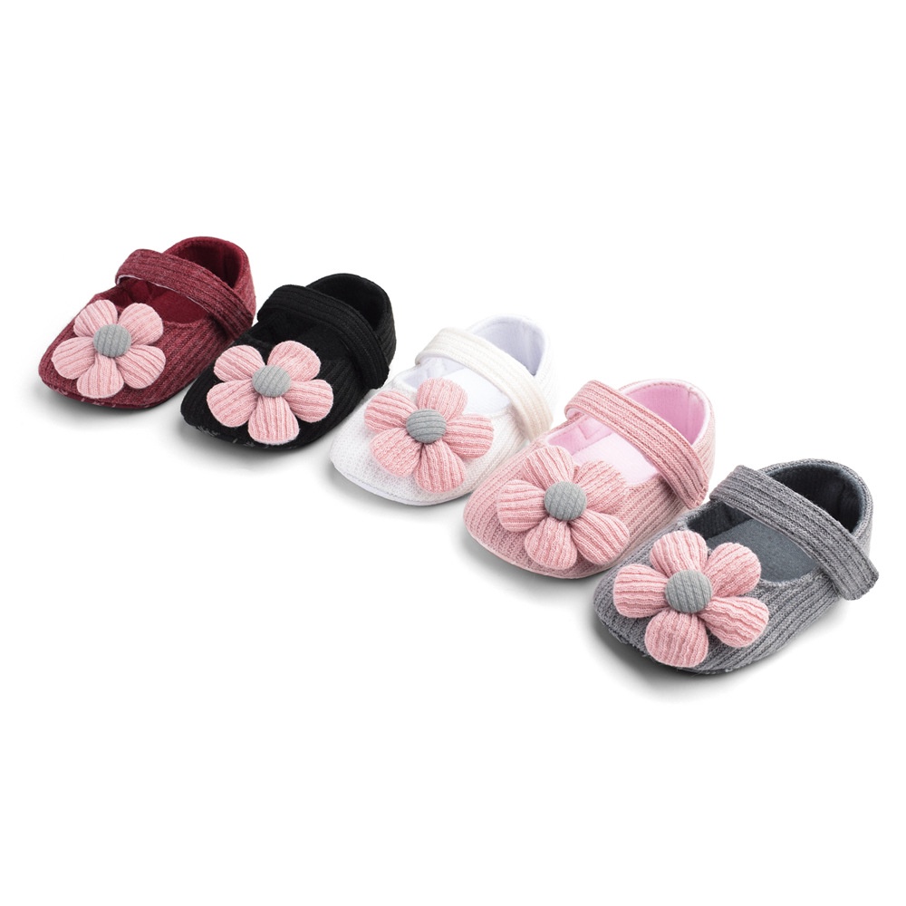 1234OS - Sepatu Prewalker Casual Anti Selip Aksen Bunga untuk Bayi Perempuan 0-12 Bulan.