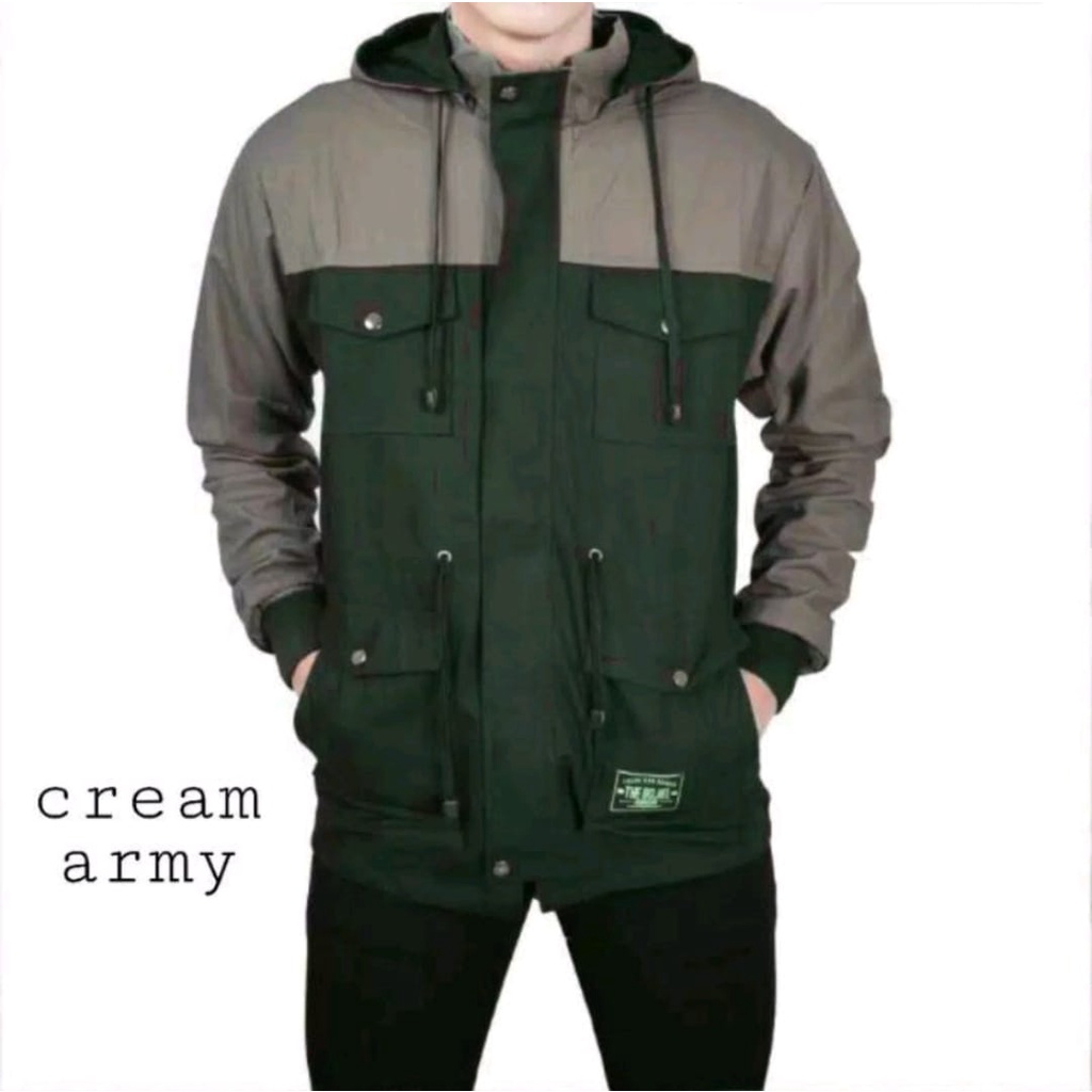 Jaket Parka Pria Kombinasi Bahan Kanvas Premium Hoodie Bisa Dilepas Ukuran L Sampai XXL