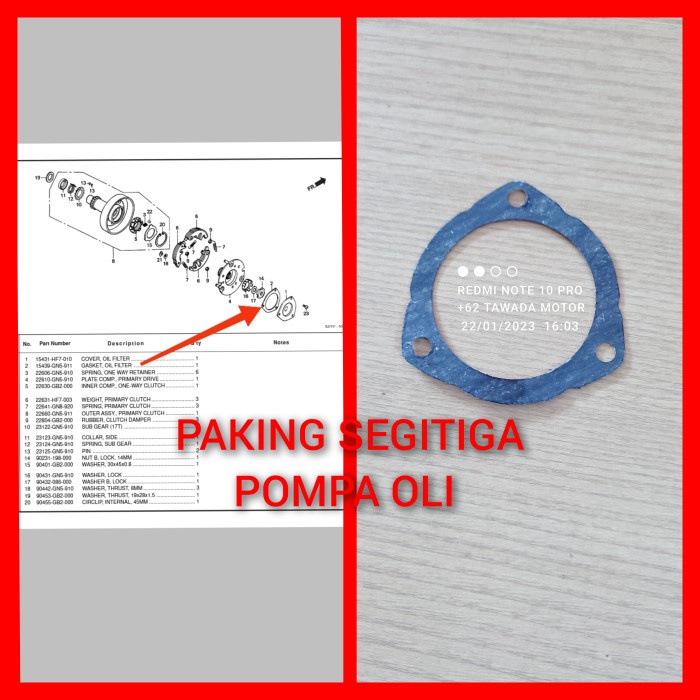 PAKING SEGITIGA POMPA OLI HONDA ASTREA PRIMA GRAND WIN SUPRA X100