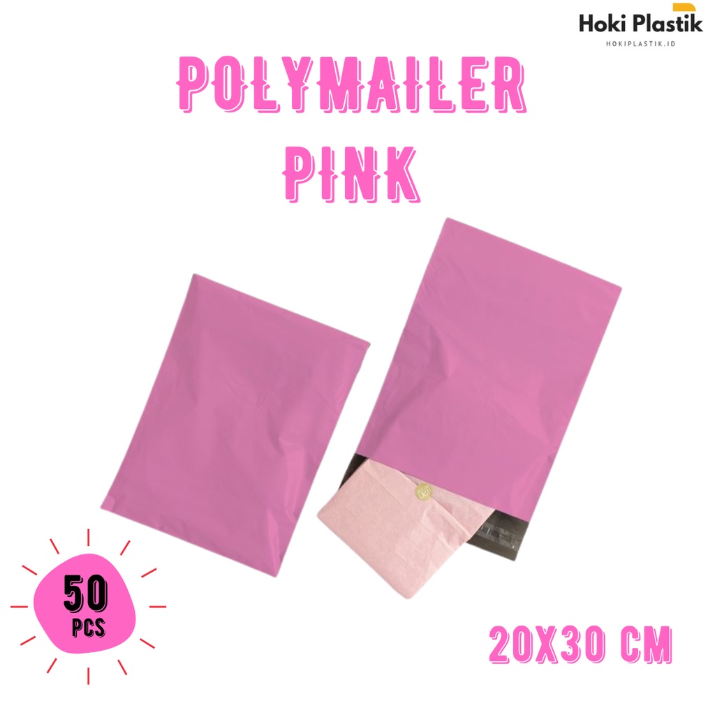 Polymailer Pink 20x30cm 50 (pcs) Plastik Packing Olshop Premium Glossy Perekat Lem Amplop Kemasan Kresek Packing Besar Kecil Tebal Tipis Jaket Hoodie Celana Baju Jilbab Hijab Asesoris Murah Sablon Custom Design