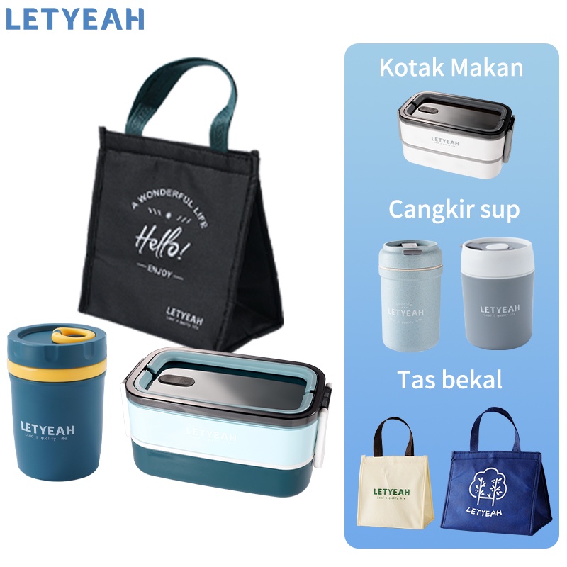 letyeah Kotak makan anti tumpah/tas bekal makanan/cangkir sup tahan panas/lunch box anak set/BPA free