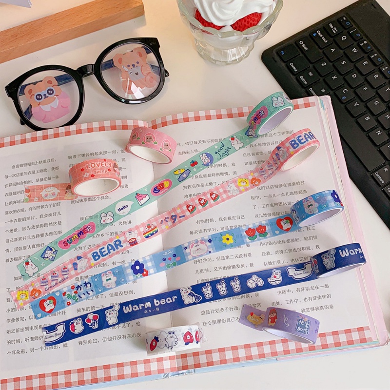 Jepang Ins Kartun Beruang Lucu Kelinci Washi Tape Stiker Scrapbooking DIY Jurnal Pita Perekat Kawaii Gadis Tangan Akun Dekoratif Masking Tape Alat Tulis Sekolah