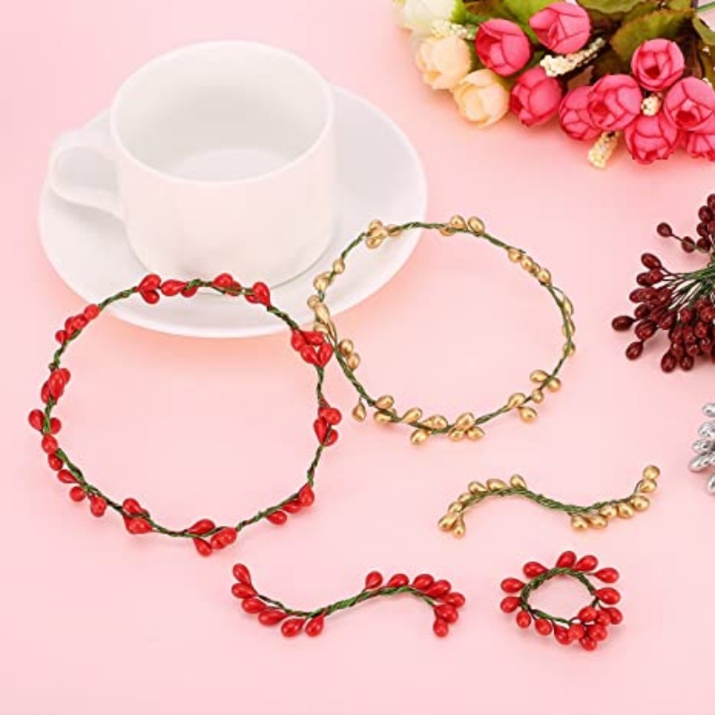 Chinese New Year Artificial Red Cherry Bendable Iron Wire Berries/Simulasi Buah Beri Bunga Untuk Rumah Natal Pernikahan DIY Garland Wreath Decor