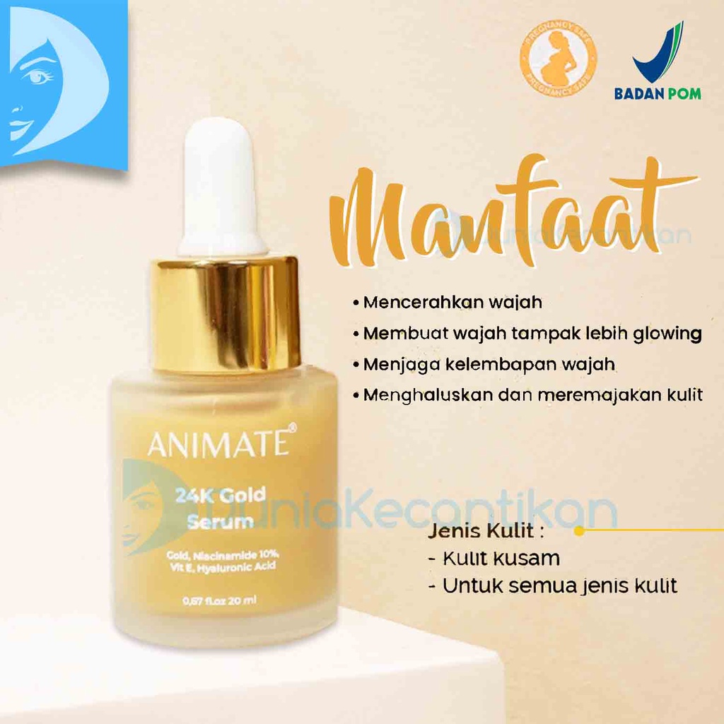 Animate Whitening Face Serum Dark Spot Rich Nutrition 24K Gold Vitamin C + Collagen Serum Wajah BPOM Acne serum Animate