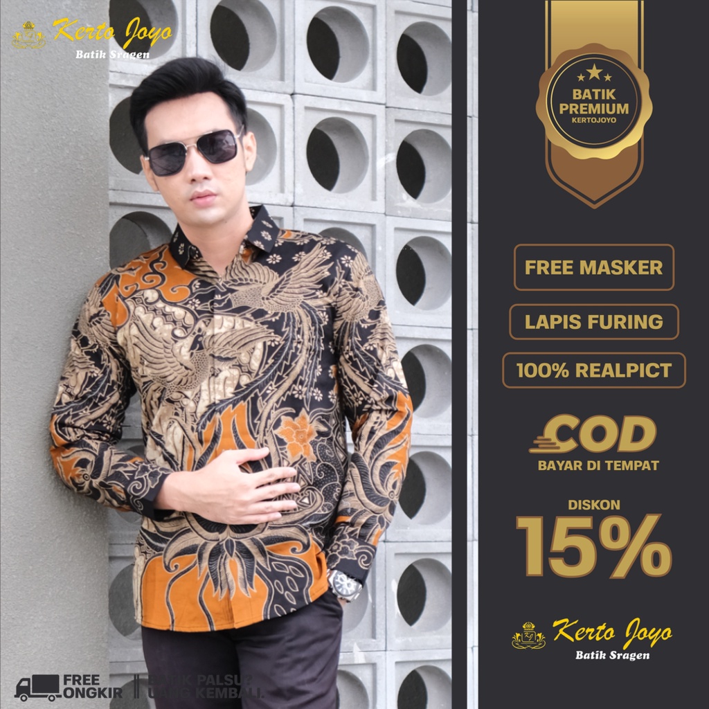 baju batik pria lengan panjang modern terlaris asli solo terbaru kertojoyo batik premium KJ 32