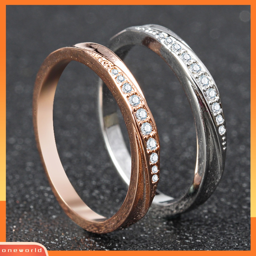 {oneworld} Bulat Cubic Zirconia Hias Wanita Pernikahan Pertunangan Jari Cincin Perhiasan Hadiah