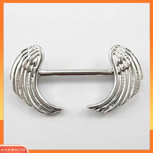 [oneworld] 1pc Wanita Berbentuk Sayap Stainless Steel Nipple Perisai Cincin Piercing Bar Perhiasan