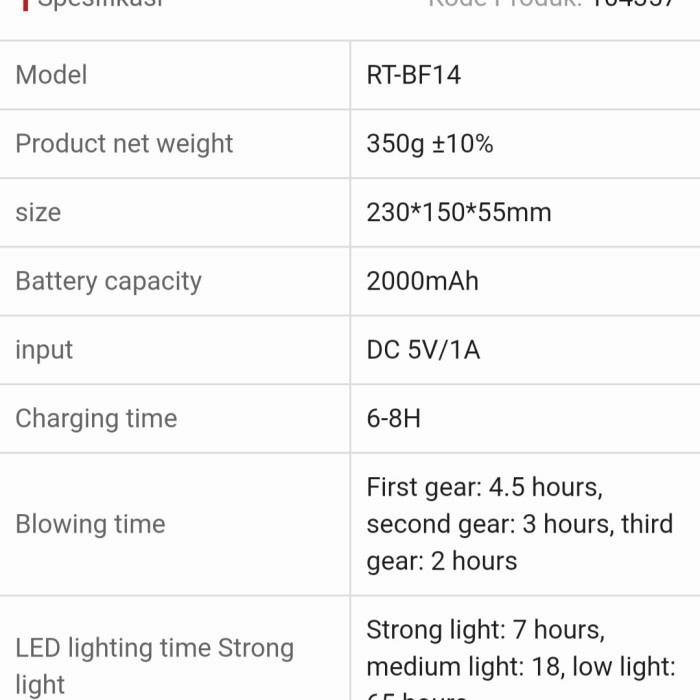 Robot RT-BF14 Fan Portable Emergency - Kipas Robot RT BF14 Fan &amp; Led Ori