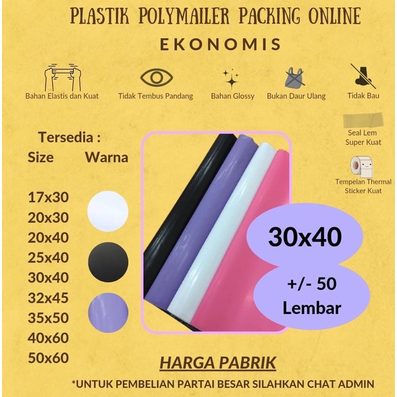 Ekonomis Polymailer 30x40 Polymailer Putih 30x40 50 lbr Polymailer Hitam 30 x 40 Amplop Plastik Pack